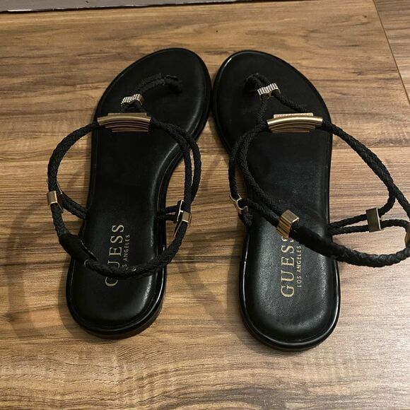 Gold and Black leather Guess Sandals size 9 - Picture 2 of 3